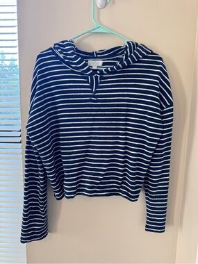 LOVE by GAP Blue White Striped Cropped Hoodie Small Casual